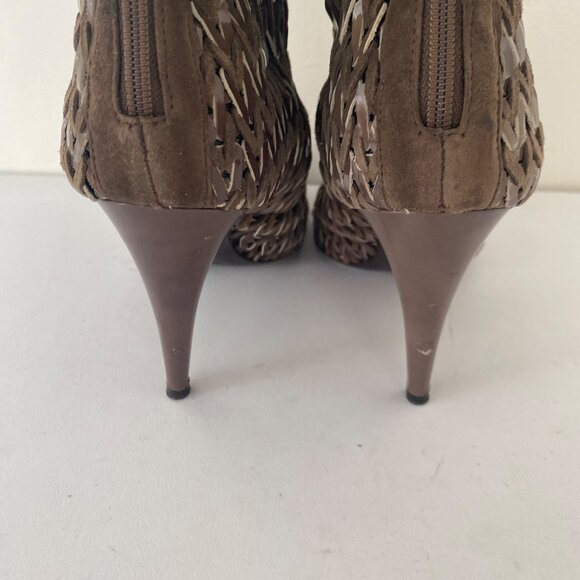 Sergio Rossi Square Toe Tall Woven Boots w Heel Shoes - Picture 6 of 11